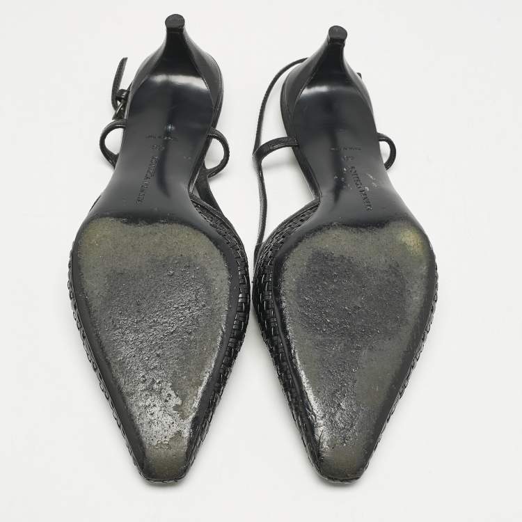 Pre Owned Bottega Veneta Black Intrecciato Leather Slingback Pumps Size 40