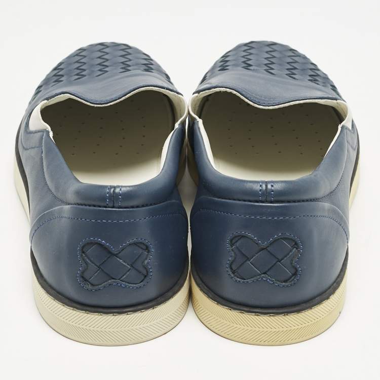 Pre Owned Bottega Veneta Blue Intrecciato Leather Dodger Slip On Sneakers Size 40