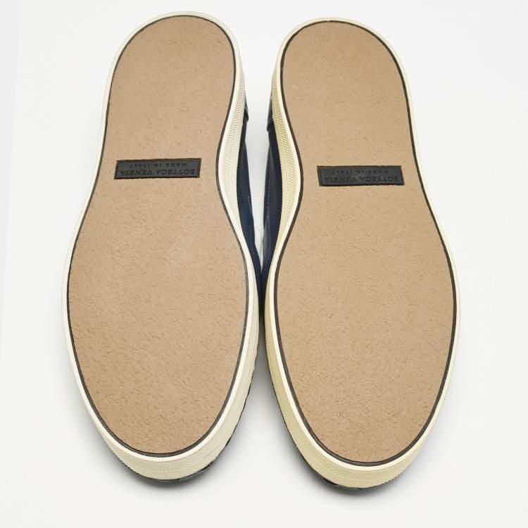 Pre Owned Bottega Veneta Blue Intrecciato Leather Dodger Slip On Sneakers Size 40