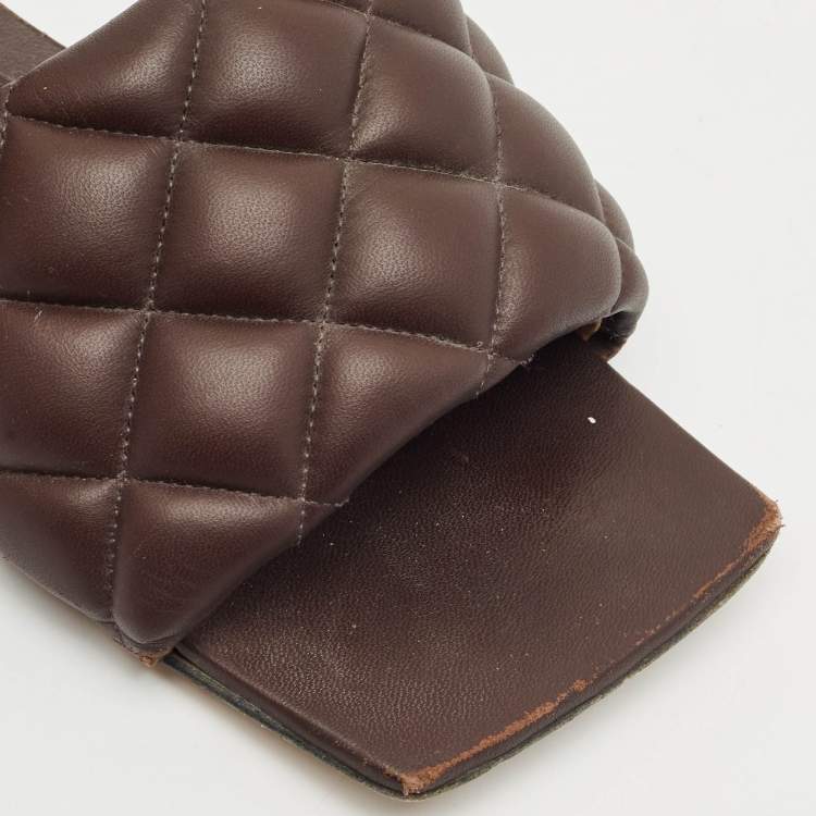 Pre Owned Bottega Veneta Brown Quilted Leather Lido Flats Size 37