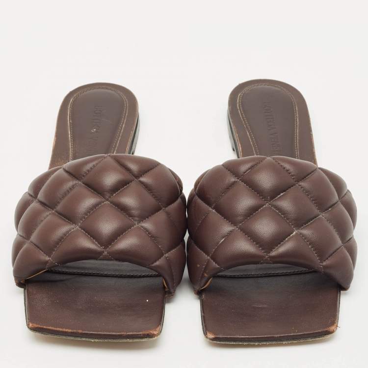 Pre Owned Bottega Veneta Brown Quilted Leather Lido Flats Size 37