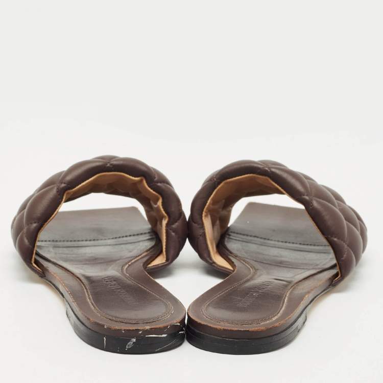 Pre Owned Bottega Veneta Brown Quilted Leather Lido Flats Size 37