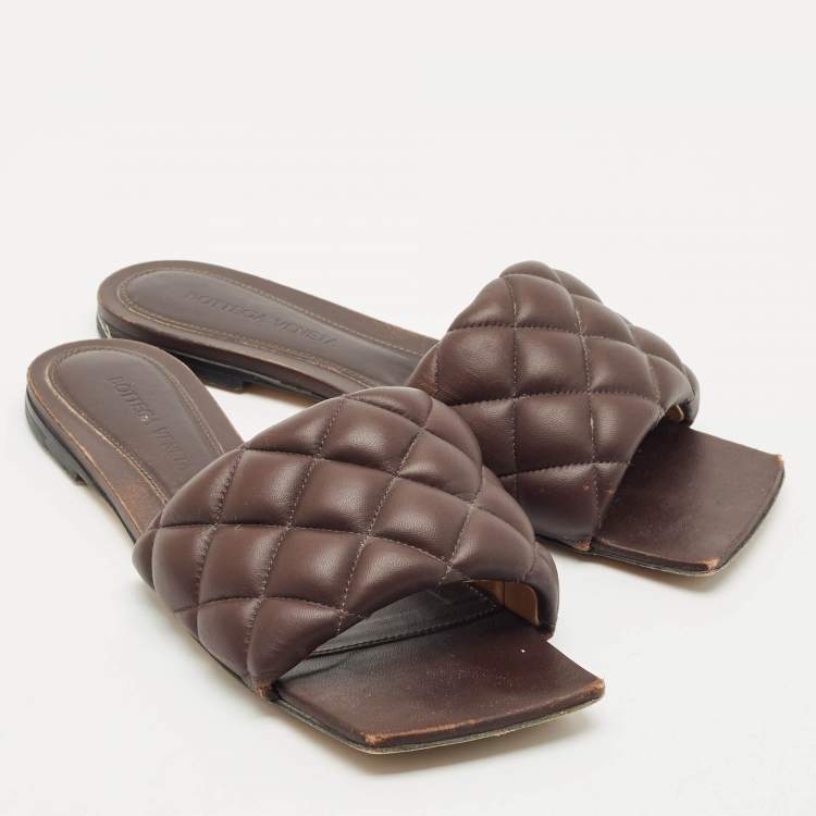 Pre Owned Bottega Veneta Brown Quilted Leather Lido Flats Size 37