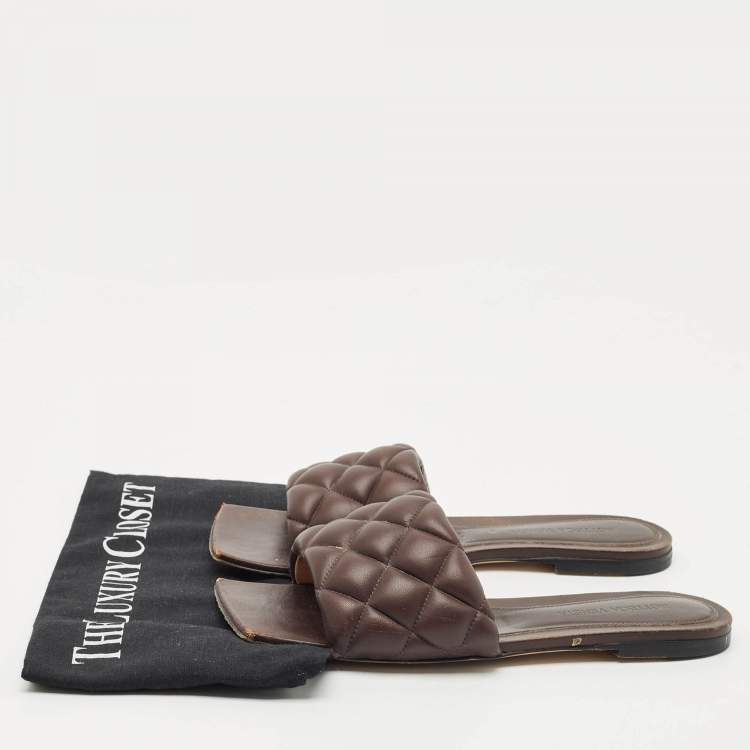 Pre Owned Bottega Veneta Brown Quilted Leather Lido Flats Size 37