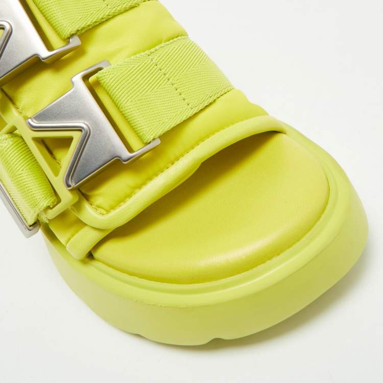 Pre Owned Bottega Veneta Neon Yellow Nylon and Leather Flash Platform Slide Sandals Size 39