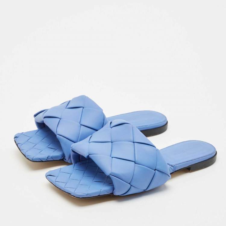 Pre Owned Bottega Veneta Blue Quilted Leather Lido Flats Size 39