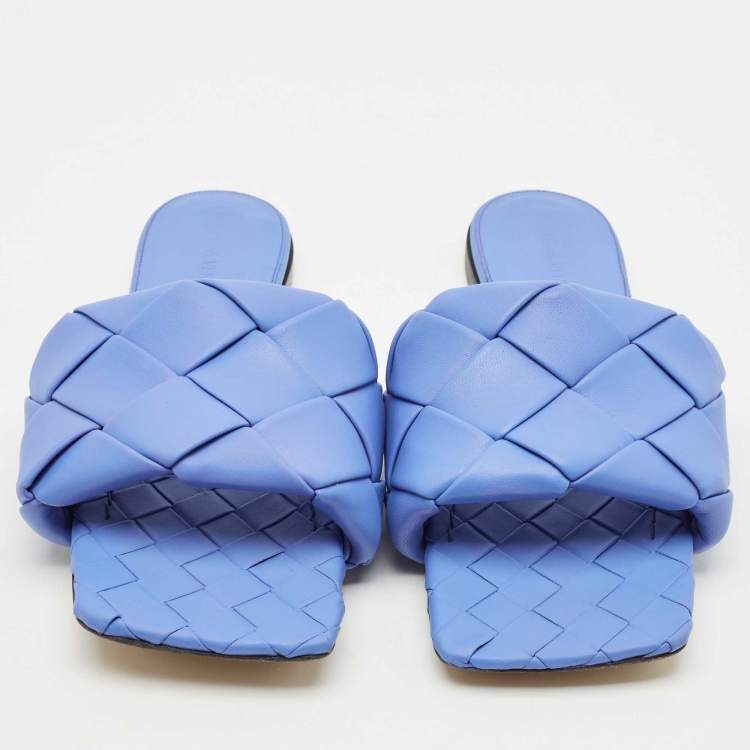Pre Owned Bottega Veneta Blue Quilted Leather Lido Flats Size 39