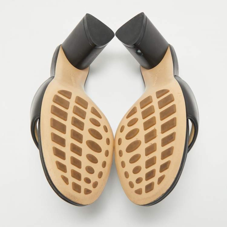 Pre Owned Bottega Veneta Black Leather Block Heel Sandals Size 41