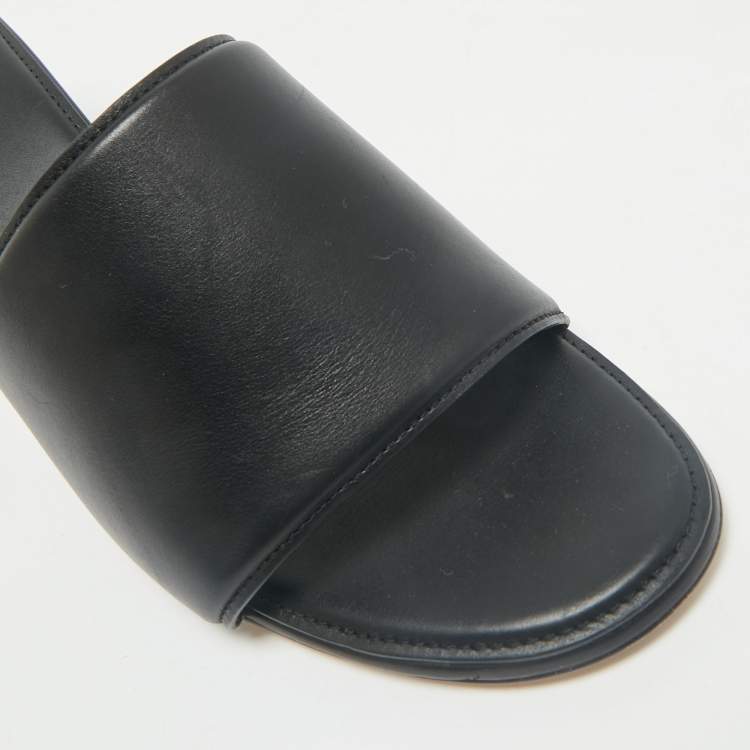 Pre Owned Bottega Veneta Black Leather Block Heel Sandals Size 41
