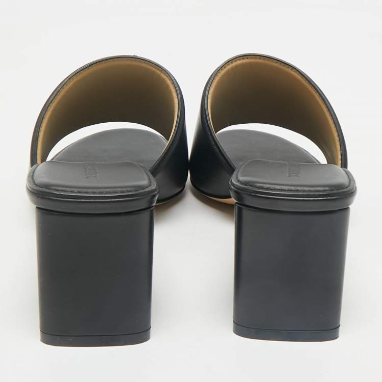 Pre Owned Bottega Veneta Black Leather Block Heel Sandals Size 41