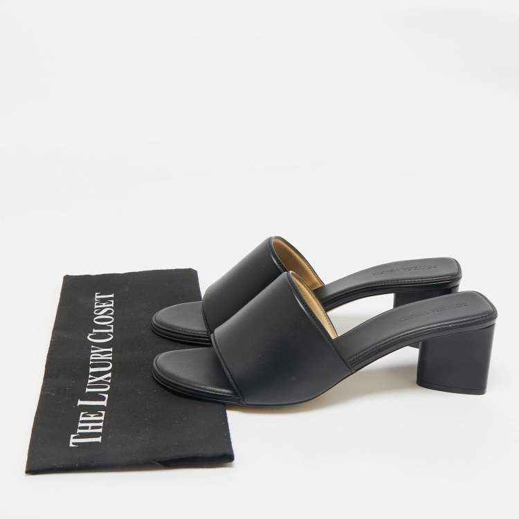 Pre Owned Bottega Veneta Black Leather Block Heel Sandals Size 41