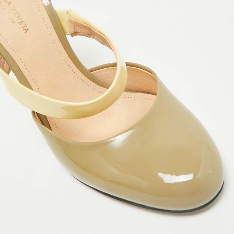 Pre Owned Bottega Veneta Green/Black Patent Leather Mary Jane Pumps Size 37 