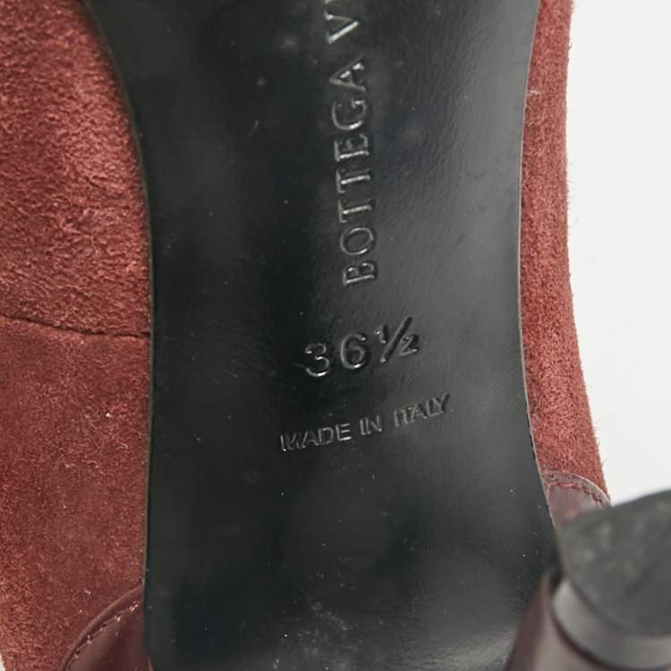 Pre Owned Bottega Veneta Burgundy Intrecciato Leather And Suede Round Toe Pumps Size 37