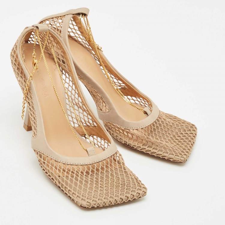 Pre Owned Bottega Veneta Beige Leather and Mesh Strech Pumps Size 35
