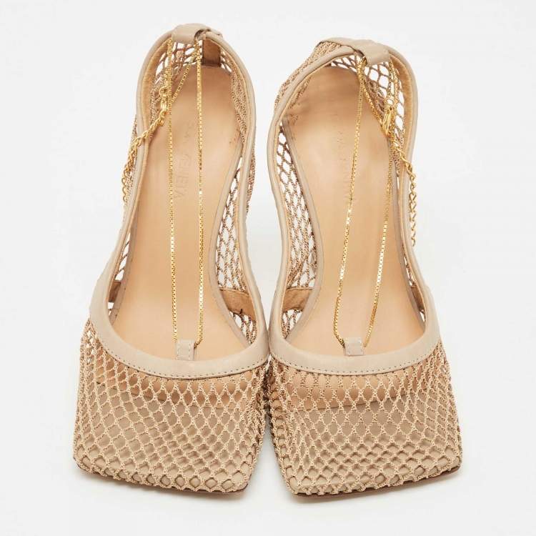 Pre Owned Bottega Veneta Beige Leather and Mesh Strech Pumps Size 35