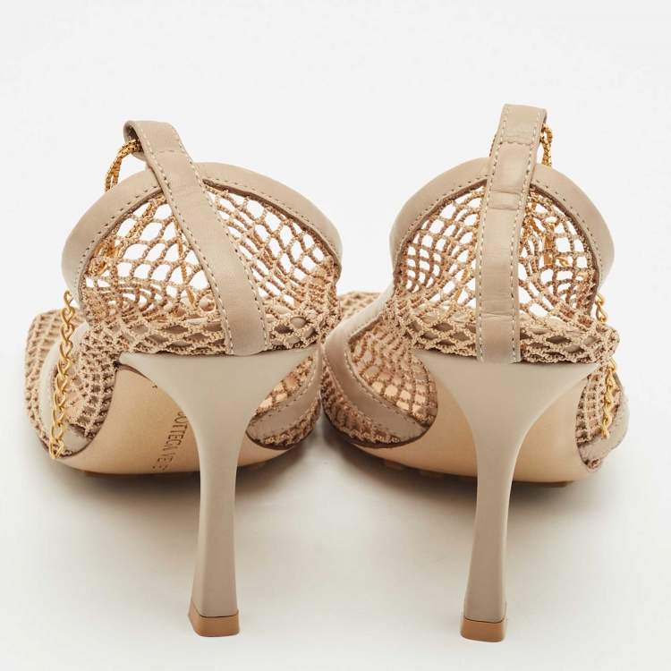 Pre Owned Bottega Veneta Beige Leather and Mesh Strech Pumps Size 35
