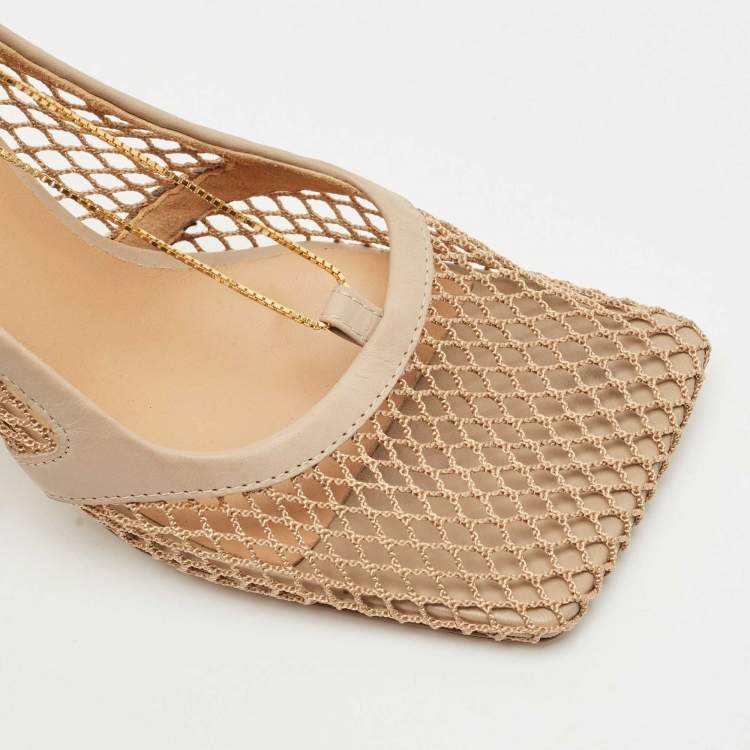 Pre Owned Bottega Veneta Beige Leather and Mesh Strech Pumps Size 35