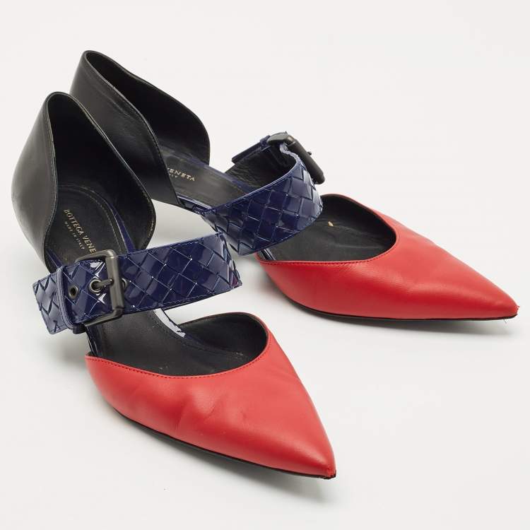 Pre Owned Bottega Veneta Tricolor Patent Leather And Leather Mary Jane Pumps Size 39