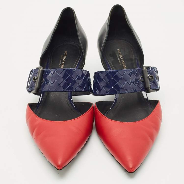 Pre Owned Bottega Veneta Tricolor Patent Leather And Leather Mary Jane Pumps Size 39