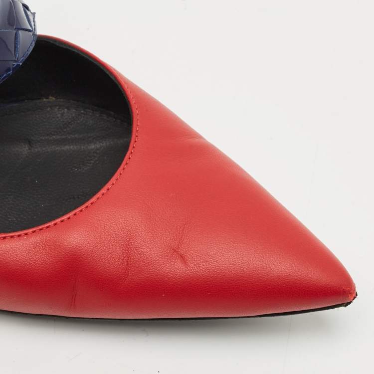 Pre Owned Bottega Veneta Tricolor Patent Leather And Leather Mary Jane Pumps Size 39