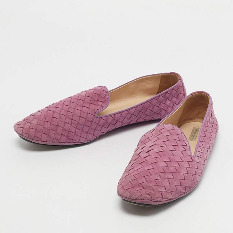 Pre Owned Bottega Veneta Light Purple Intrecciato Suede Smoking Slippers Size 40