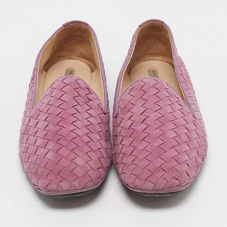 Pre Owned Bottega Veneta Light Purple Intrecciato Suede Smoking Slippers Size 40