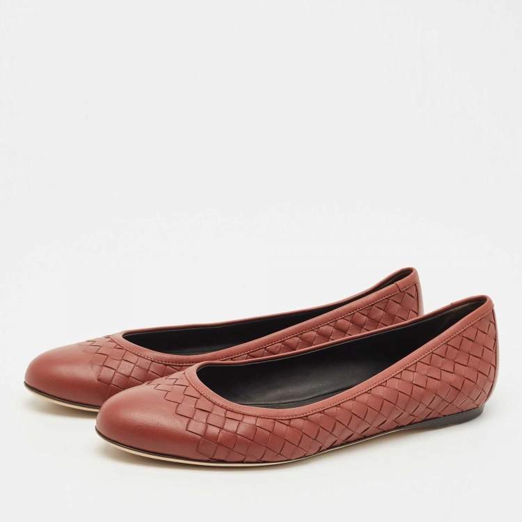 Pre Owned Bottega Veneta Brown Intrecciato Leather Ballet Flats Size 40
