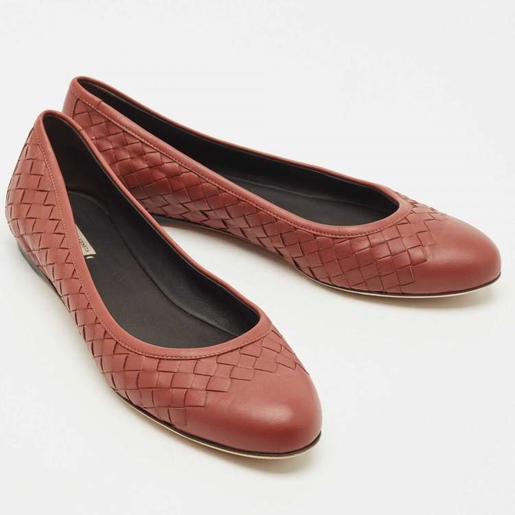 Pre Owned Bottega Veneta Brown Intrecciato Leather Ballet Flats Size 40
