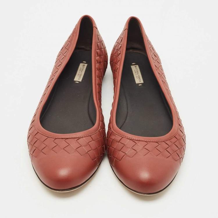 Pre Owned Bottega Veneta Brown Intrecciato Leather Ballet Flats Size 40