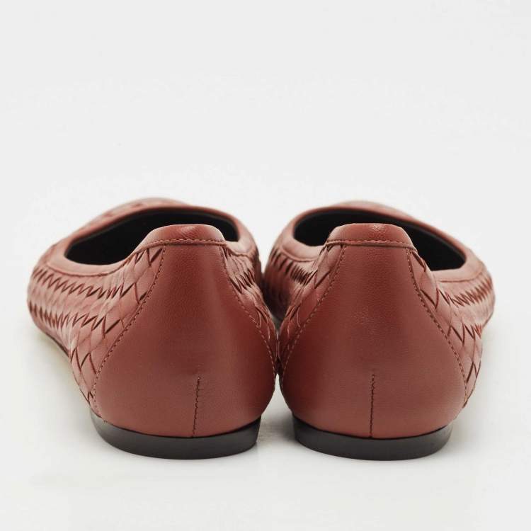 Pre Owned Bottega Veneta Brown Intrecciato Leather Ballet Flats Size 40