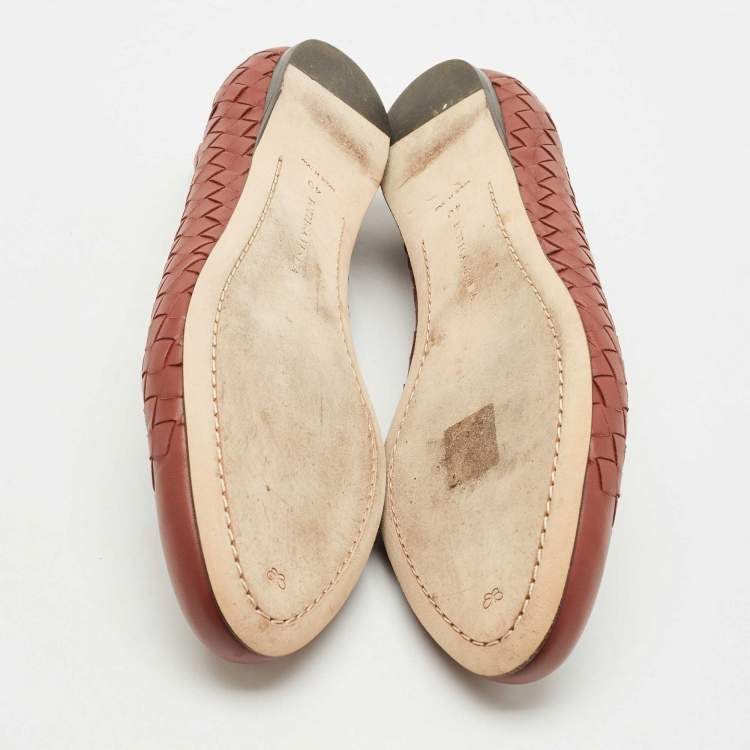 Pre Owned Bottega Veneta Brown Intrecciato Leather Ballet Flats Size 40