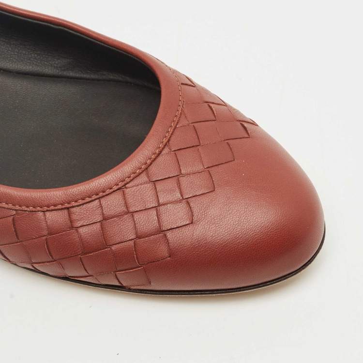 Pre Owned Bottega Veneta Brown Intrecciato Leather Ballet Flats Size 40