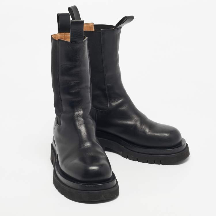 Pre Owned Bottega Veneta Black Leather Storm Chelsea Boots Size 38