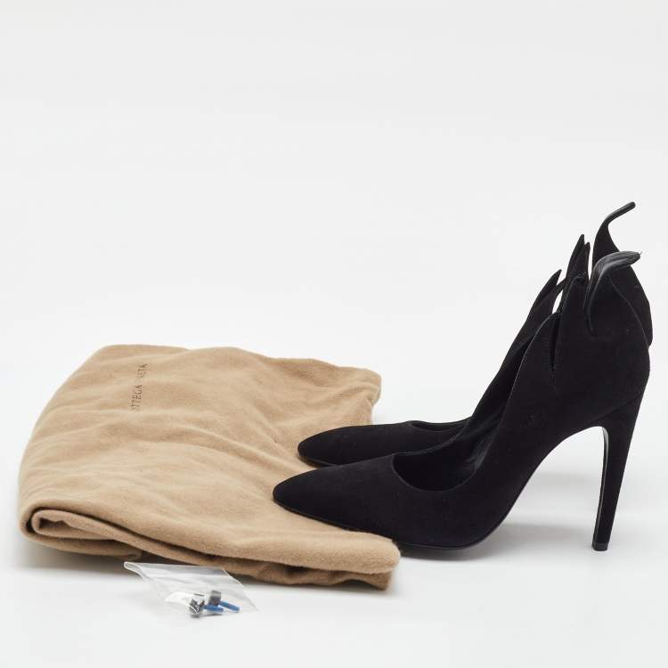 Pre Owned Bottega Veneta Black Suede Jagged Detail Pumps Size 38