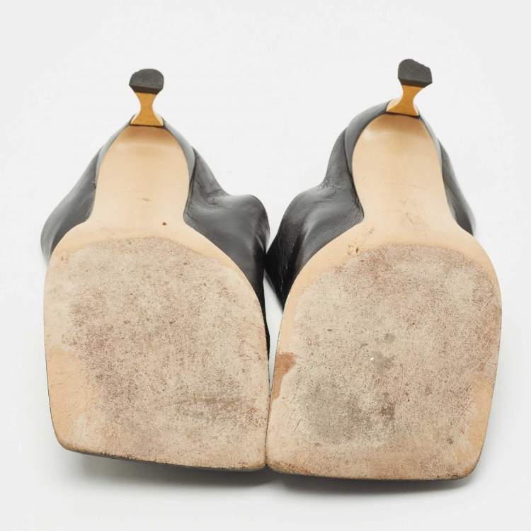 Pre Owned Bottega Veneta Black Leather Stretch Mules Size 39