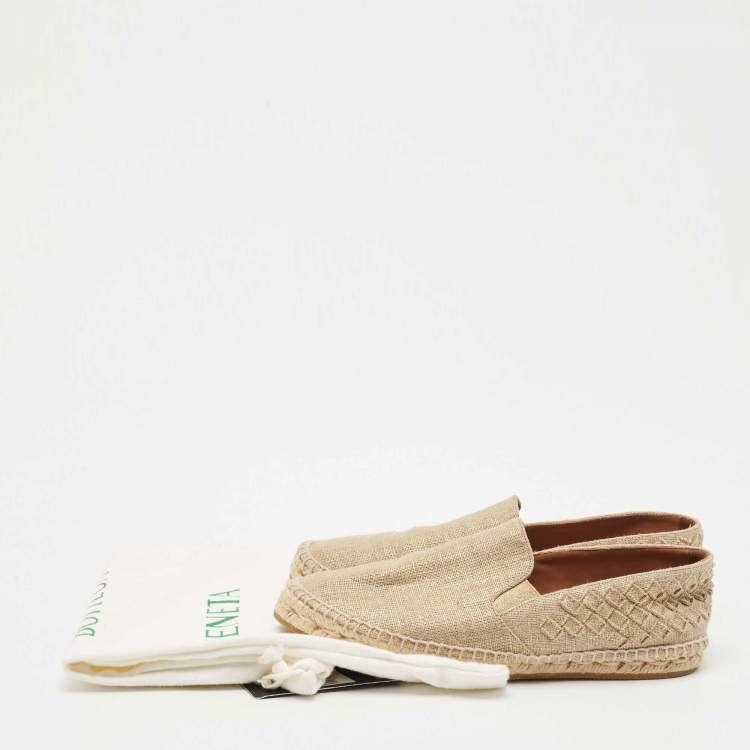 Pre Owned Bottega Veneta Metallic Gold Intrecciato Canvas Espadrille Flats Size 38