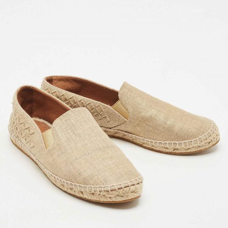 Pre Owned Bottega Veneta Metallic Gold Intrecciato Canvas Espadrille Flats Size 38