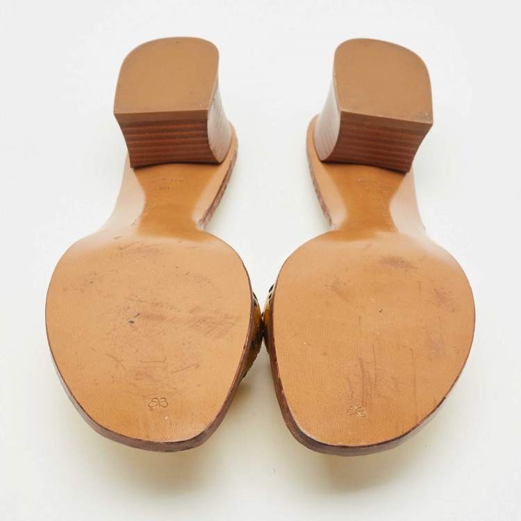 Pre Owned Bottega Veneta Gold Intrecciato Leather Ravello Slide Sandals Size 38.5