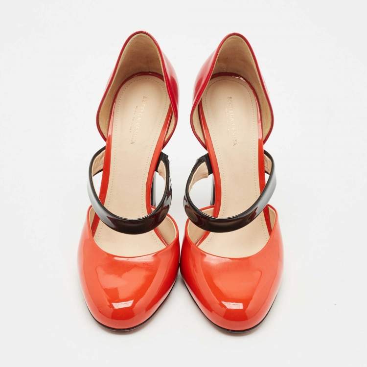 Pre Owned Bottega Veneta Tricolour Patent Leather Mary Jane Pumps Size 38