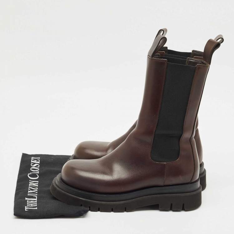 Pre Owned Bottega Veneta Brown Leather Storm Ankle Length Boots Size 37.5