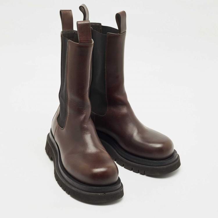 Pre Owned Bottega Veneta Brown Leather Storm Ankle Length Boots Size 37.5