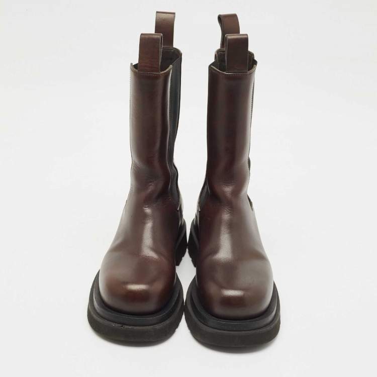 Pre Owned Bottega Veneta Brown Leather Storm Ankle Length Boots Size 37.5