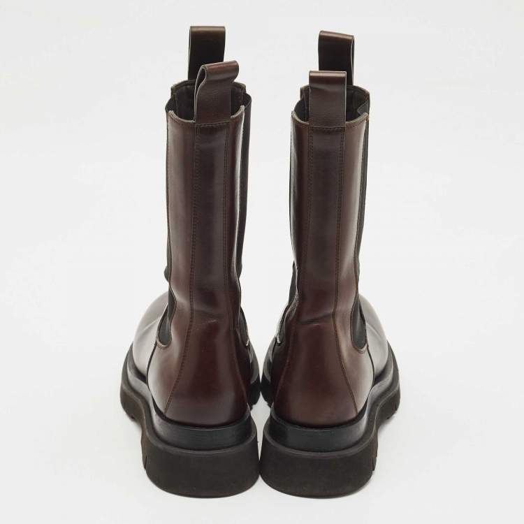 Pre Owned Bottega Veneta Brown Leather Storm Ankle Length Boots Size 37.5