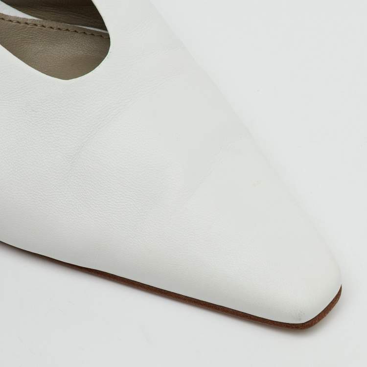 Pre Owned Bottega Veneta White Leather Almond Shape Slingback Pumps Size 36