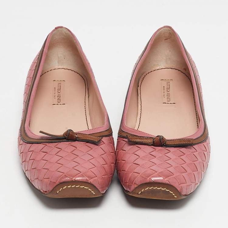 Pre Owned Bottega Veneta Pink Intrecciato Leather Ballet Flats Size 39.5