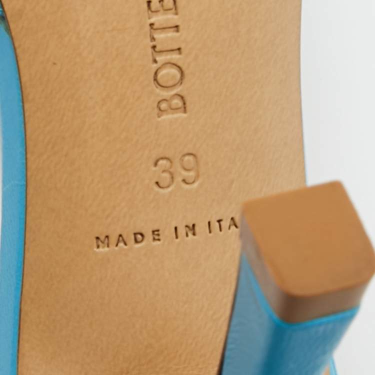 Pre Owned Bottega Veneta Blue Leather Stretch Slide Sandals Size 39