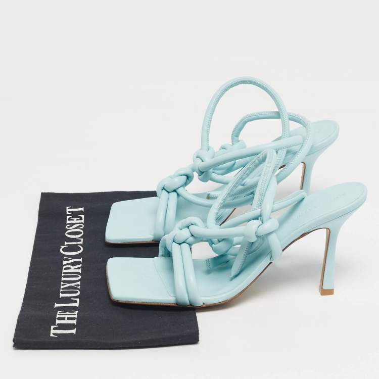 Pre Owned Bottega Veneta Blue Leather Ankle Strap Sandals Size 39