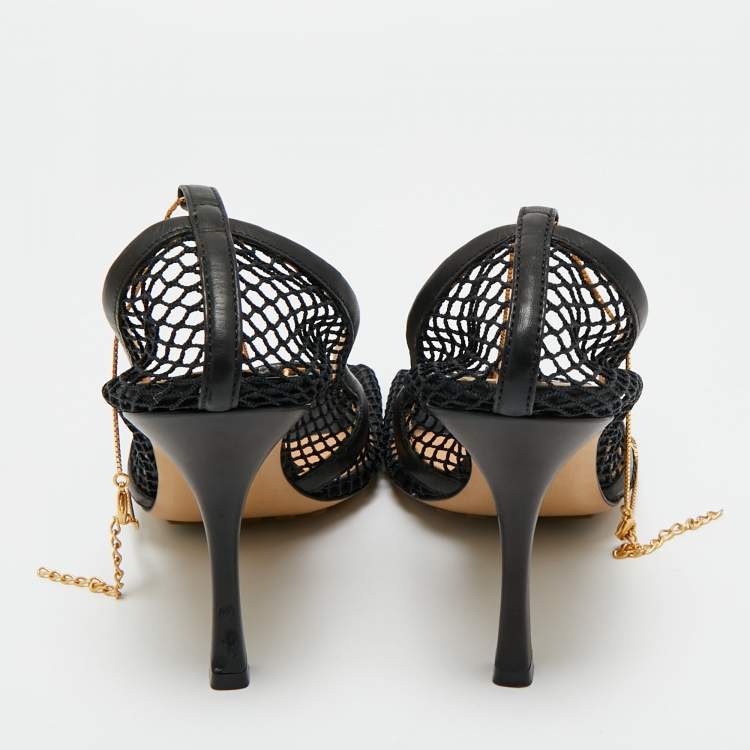 Pre Owned Bottega Veneta Black Leather and Mesh Stretch Pumps Size 39.5