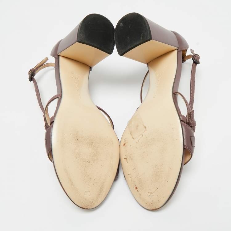Pre Owned Bottega Veneta Mauve Intrecciato Leather Ankle Strap Sandals Size 37.5