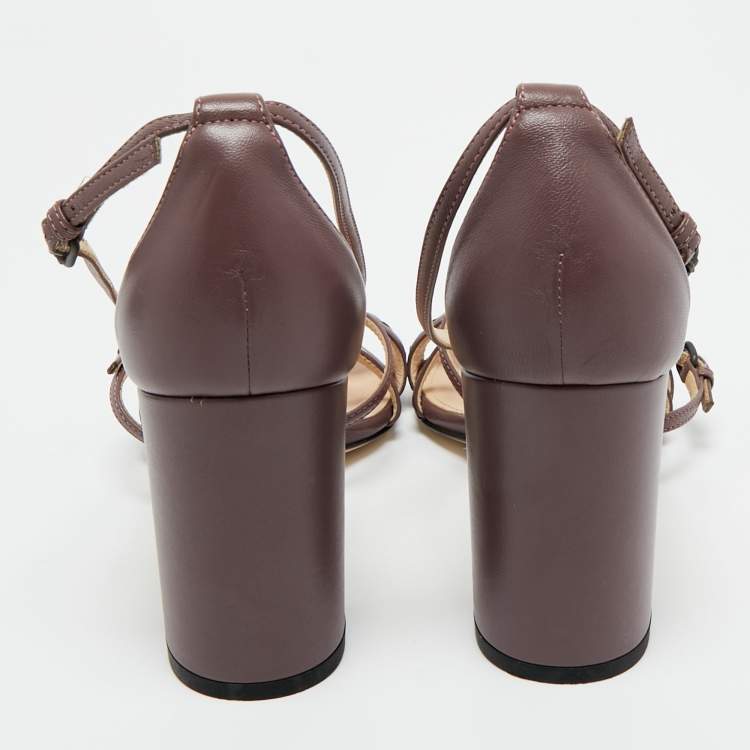 Pre Owned Bottega Veneta Mauve Intrecciato Leather Ankle Strap Sandals Size 37.5